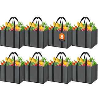 WISELIFE Reusable Grocery Bags with Handles - 3 Pack, 35L Large Shopping Bags for Groceries, Water-Resistant & Foldable Grocery Totes for Lasting Use for Kitchen, Market, Car Trunk, Picnic (Gray)