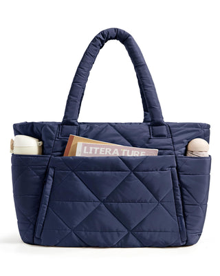 BAGSMART Tote Bag for Women, Puffer Tote Bag with Zipper, Large Quilted Shoulder Bag with Compartments for Travel, Work, Gym