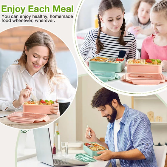 Mfacoy 3 Pack Bento Boxes for Adults/Kids, 1100 ML Bento Lunch Box With Spoon & Fork, Lunch Box Containers, Bento Box for Dining Out, Work, Picnic, BPA-Free, Microwave & Dishwasher Safe - hover image