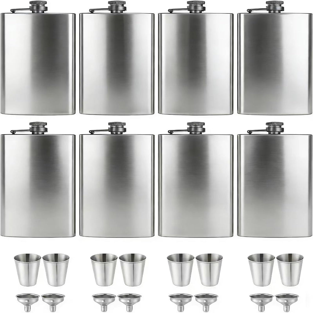 ROMORC 2 Pack Hip Flasks for Liquor Matte Black 8 Oz Stainless Steel Leak-proof Thin Flasks with 2pcs Funnels and Cups for Wedding Party, Groomsman, Bridesmaid, Gift (Black)