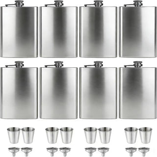 ROMORC 2 Pack Hip Flasks for Liquor Matte Black 8 Oz Stainless Steel Leak-proof Thin Flasks with 2pcs Funnels and Cups for Wedding Party, Groomsman, Bridesmaid, Gift (Black)