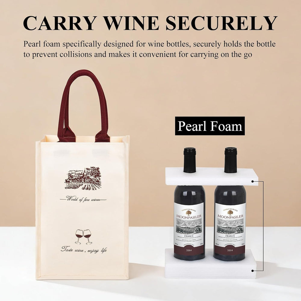 Canvas Wine Tote Bags 2 Pack, Reusable Wine Gift Bags with Sturdy Handles, Elegant Wine Bottle Holder for Gift Giving, Parties, Wedding Favors（2PCS） | Reusable