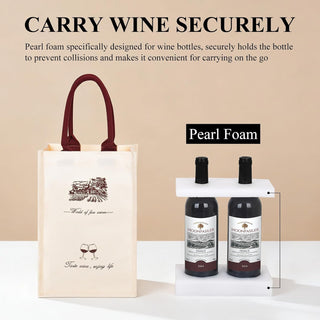 Canvas Wine Tote Bags 2 Pack, Reusable Wine Gift Bags with Sturdy Handles, Elegant Wine Bottle Holder for Gift Giving, Parties, Wedding Favors（2PCS） | Reusable