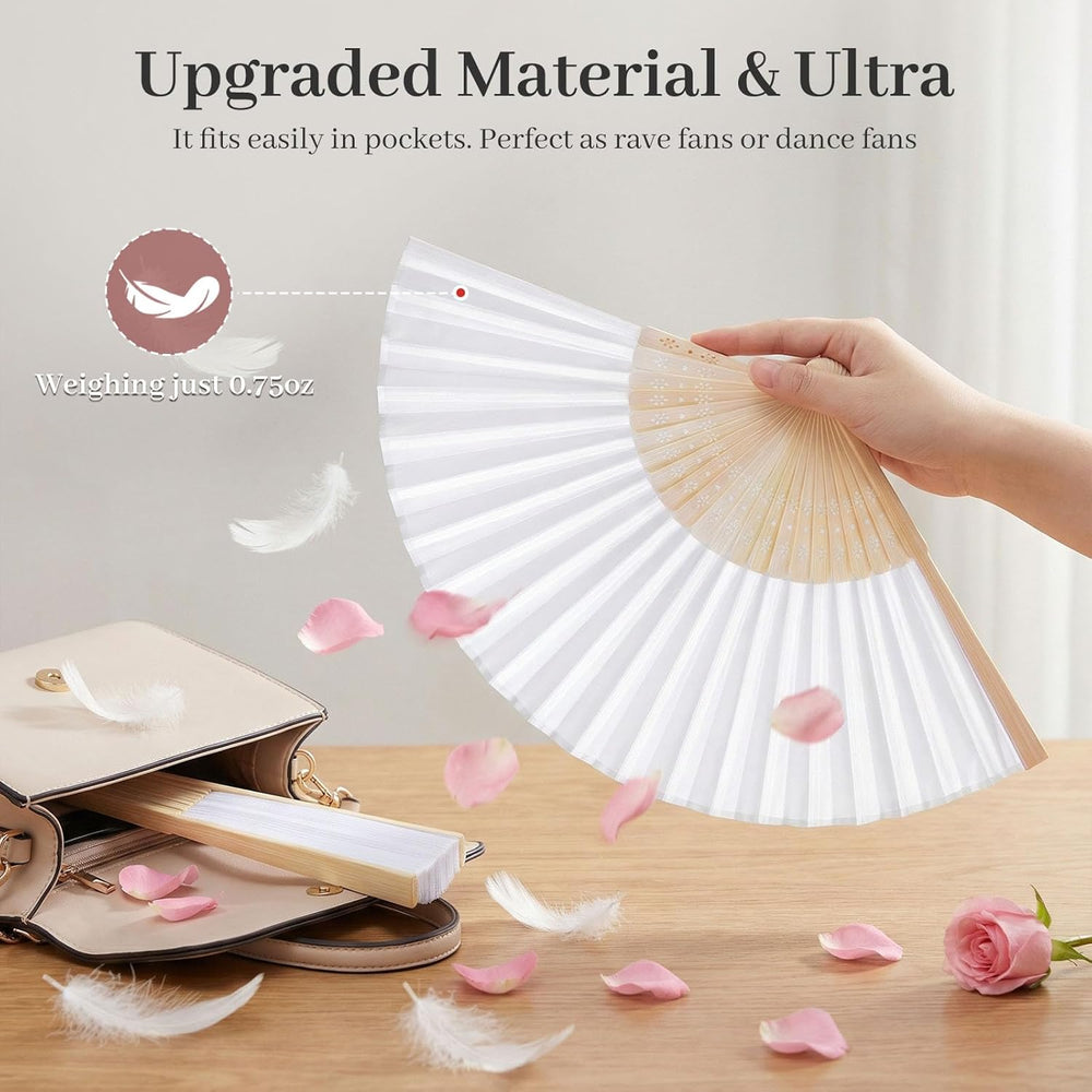 JOHOUSE 12 Pcs White Hand Fan Foldable, 8.3 Inch Folding Fans Handheld for Women Wedding Guest Gifts, Party Favors, Bridal & Baby Shower Favors, DIY Crafts & Summer Cooling
