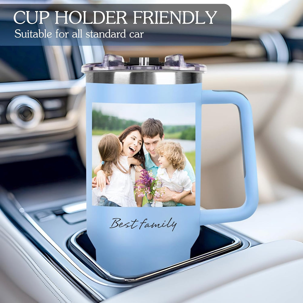 Personalized 40 oz Tumbler with Handle and Straw, Custom Tumbler with Picture, Logo, Text, Stainless Steel Travel Coffee Mug Cup, Personalized Gifts For Women Men Birthday Mother's Day Father's Day