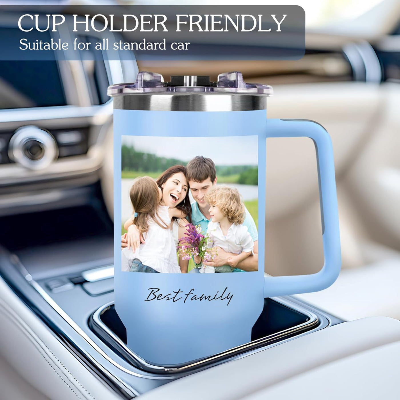 Personalized 40 oz Tumbler with Handle and Straw, Custom Tumbler with Picture, Logo, Text, Stainless Steel Travel Coffee Mug Cup, Personalized Gifts For Women Men Birthday Mother's Day Father's Day