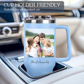 Personalized 40 oz Tumbler with Handle and Straw, Custom Tumbler with Picture, Logo, Text, Stainless Steel Travel Coffee Mug Cup, Personalized Gifts For Women Men Birthday Mother's Day Father's Day