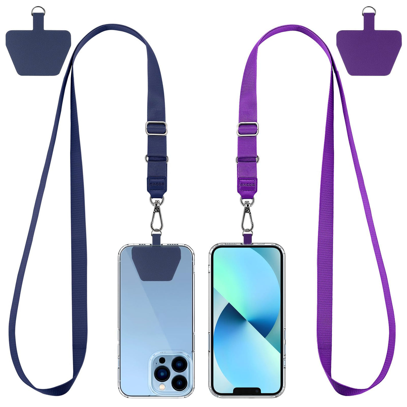 CACOE Phone Lanyard 2 Pack-2× Adjustable Neck Strap,2× Phone Patches,Universal Cell Phone Multifuctional Patch Lanyards Compatible with Most Smartphones(Black+Gray)