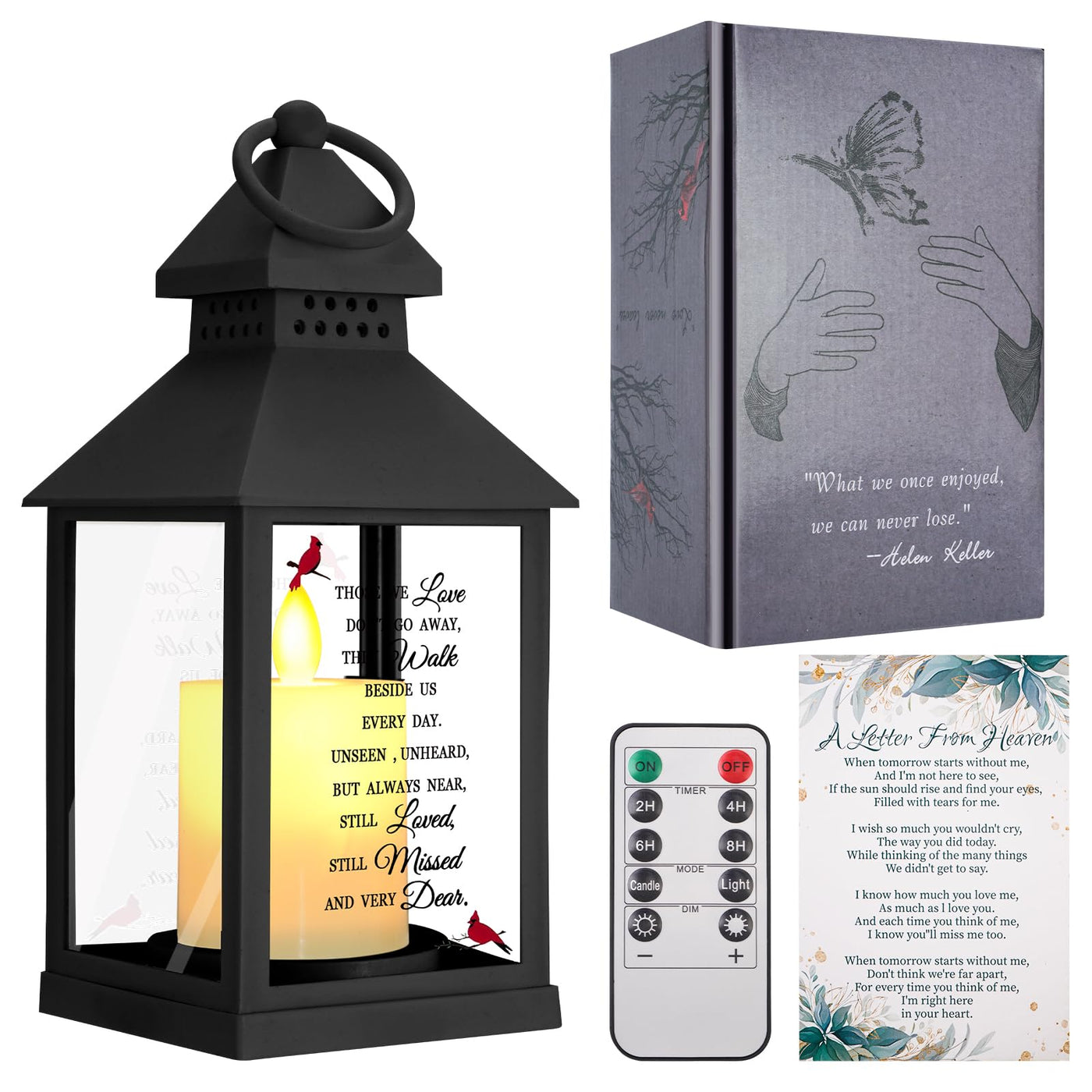 Sympathy Gifts for Loss of Loved One, Memorial Gift Lantern with Card, Bereavement Gift Candle Lights, Memory Lamp with Remote for Funeral Remembrance or Condolences (White)