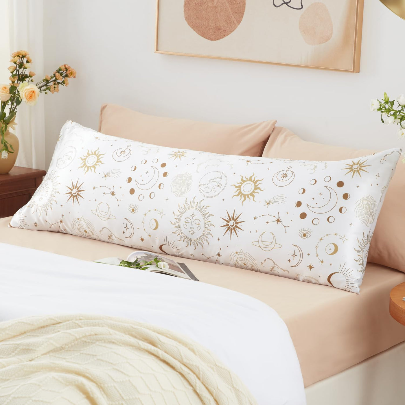 EXQ Home Silky Satin Pillowcase for Hair and Skin,Printed Pillow Cases Standard Size Set of 2 Satin Pillow Case 2 Pack with Envelope Closure(Ink Leaf, 20x26)