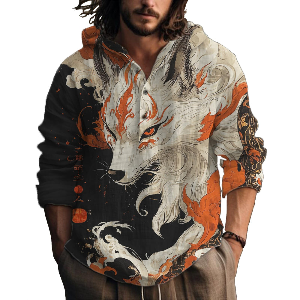 MARSVOVO Hooded Long Sleeve Shirt Men Fashion Graphic Button Up Lightweight Big and Tall Casual Vacation Shirts for Men