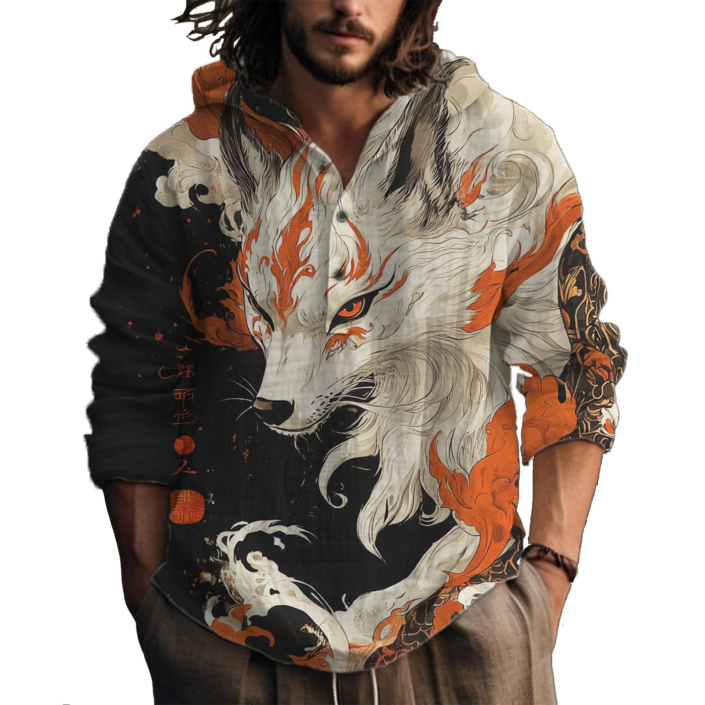 MARSVOVO Hooded Long Sleeve Shirt Men Fashion Graphic Button Up Lightweight Big and Tall Casual Vacation Shirts for Men