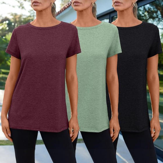 SUNBS Womens 3 Pack T-Shirts Short Sleeve Summer Tops Fashion Basic Tees Comfy Casual Vacation Outfits Workout Clothes 2026 - hover image
