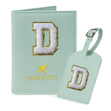 COSHAYSOO Purple Passport Cover Holder and Initial Luggage Tag Set TSA Approved with Personalized Monogram Chenille Letter Patch for Women Teen Girls, Cute Travel Bag Suitcase Identifier (A)
