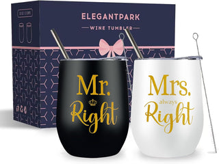ELEGANTPARK Mr Right and Mrs Always Right Gifts Wedding Gifts for Women Mr&Mrs Wine Tumbler Mrs. 2025 Bag Set Newlyweds Engagement Present for Bride and Groom