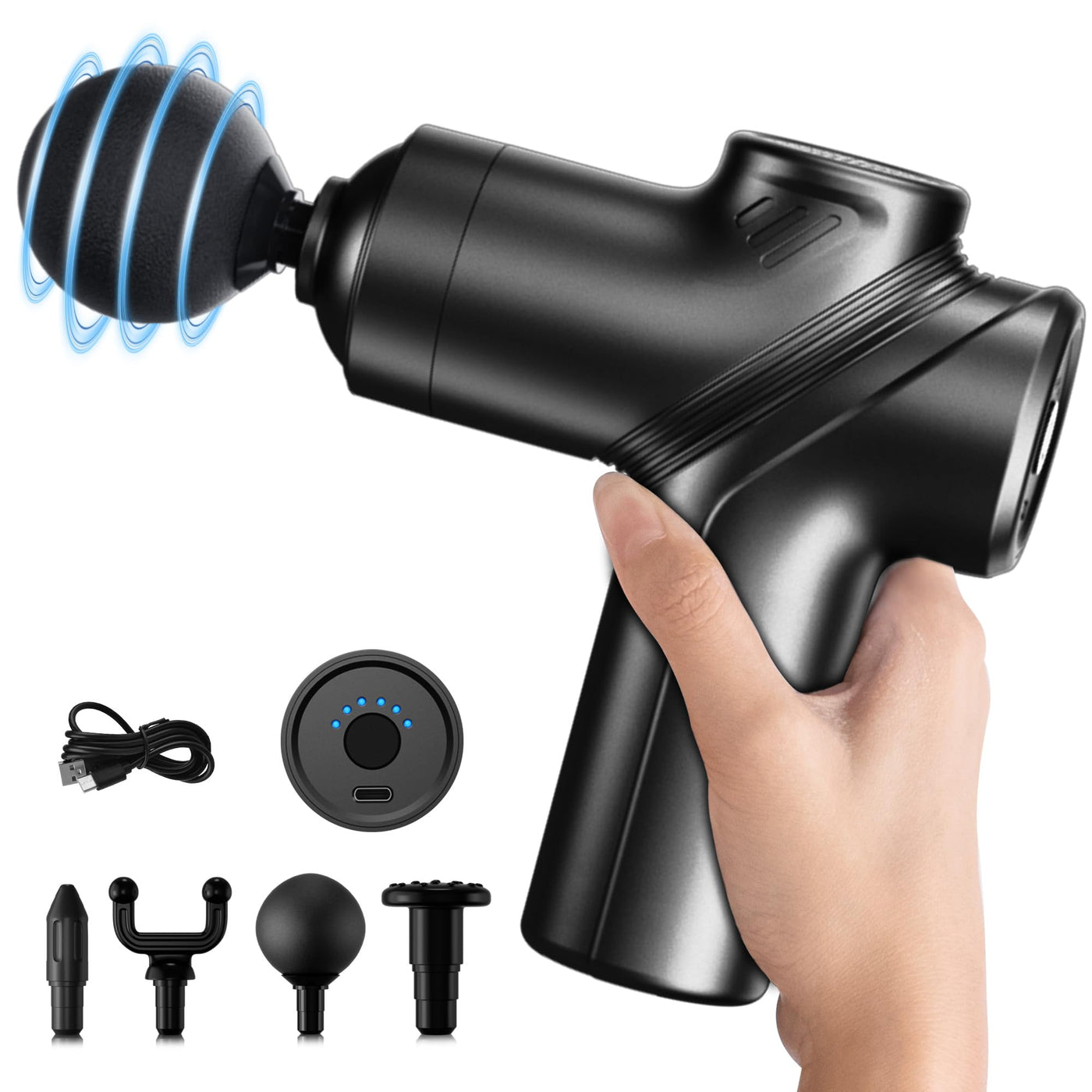 LEERCON Massage Gun Deep Tissue, Silent Motor and Portable Massage Gun with 4 Interchangeable Heads for Deep Muscle Relief and Relaxation, Relax Gift