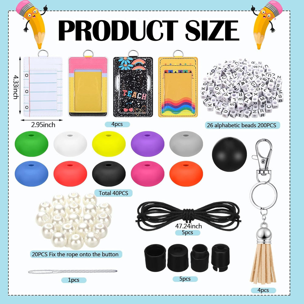 Gueevin 279 Pcs DIY Name Teacher Lanyard with ID Holder, 4 Sets Lanyards for ID Badges Keychain Making Kit DIY Teachers Appreciation Gifts for Teacher Office Graduation Gifts School Supply