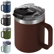 12oz Stainless Steel Insulated Coffee Mug with Handle, Double Wall Vacuum Travel Mug, Tumbler Cup with Sliding Lid, Navy