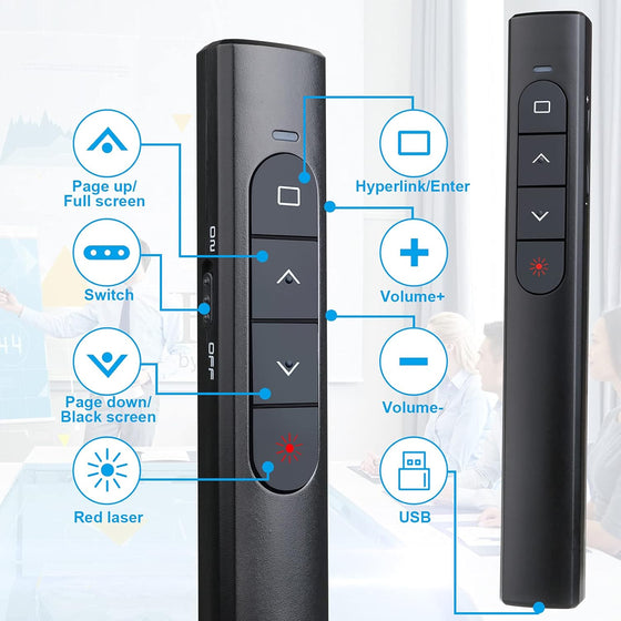 Wireless Presenter Remote, Presentation Clicker with Hyperlink & Volume Remote Control PowerPoint Office Presentation Clicker for Keynote/PPT/Mac/PC/Laptop(Battery Included) - hover image