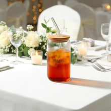 Mr. & Mrs. Glass Tumbler Set, 16oz Glass Cups with Bamboo Lids, Straws & Coasters, Bridal Shower & Wedding Thank You Gift for Couples