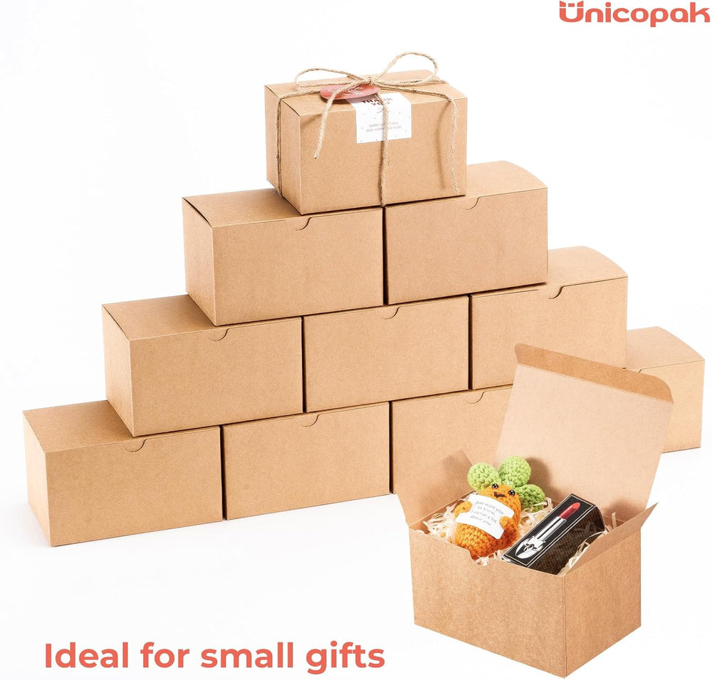 UnicoPak 10 Pack 6x4x3.5 Brown Gift Boxes with Lids for Presents Kraft Small Gift Boxes Bulk for Candle Mug Perfume Craft Ornaments Cookies Treats Favors