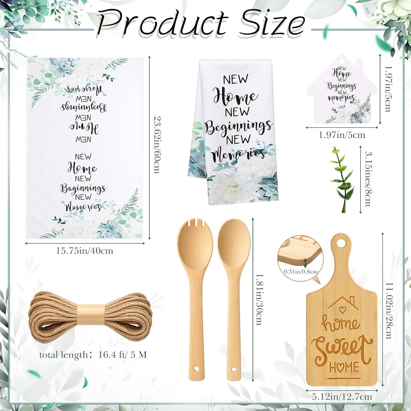 Geelin 31 Pcs Housewarming Gifts Bulk Engraved Cutting Board New Home Beginning Kitchen Towels Cards Bamboo Spoons House Warming Gift Set for Homeowner Neighbor Couple Apartment Kitchen (Rectangle)