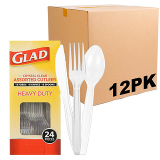 Glad Clear Disposable Cutlery Set with Heavy Duty Plastic Forks, Knives, and Spoons, Reusable Dishwasher Safe Plastic Utensils for Parties and Everyday Use, 240 Count