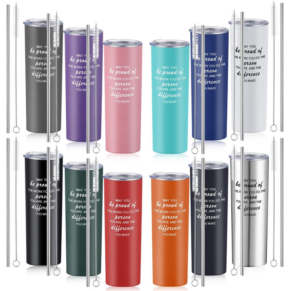 Lallisa 12 Sets Thank You Gifts for Men Women Insulated Stainless Steel Travel Tumbler Mug 20oz Inspirational Appreciation Christmas Gifts for Boss Teacher Employee Coworker Friends(Colorful)