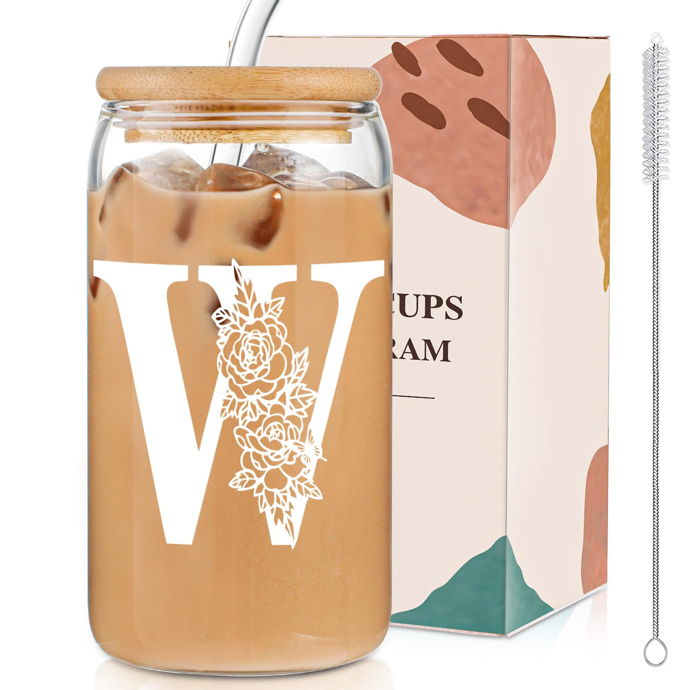 DWTS DANWEITESI Birthday Gifts for Women: Initial Glass Cup as Office Graduation Memorial Holiday Personalized Gifts - for Teacher Employee Nurse Coworkers Bridesmaid Bride - R Aesthetic Cup