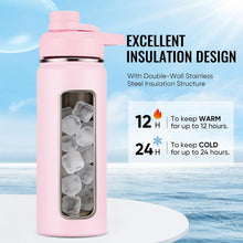 Fijinhom 18 oz Insulated Water Bottle with Handle, 304 Stainless Steel Water Bottles with Wide Mouth, Double Wall Vacuum Sports Water Bottle, BPA Free, Keep Cold and Hot, Pink