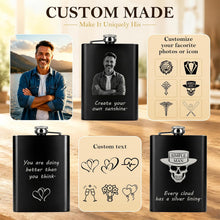 Personalized Photo Flask Custom Engraved Stainless Steel Liquor Flask 8oz Unique Gift Men Husband Dad Groomsmen Wedding Birthday Anniversary Fathers Day (Custom Design)