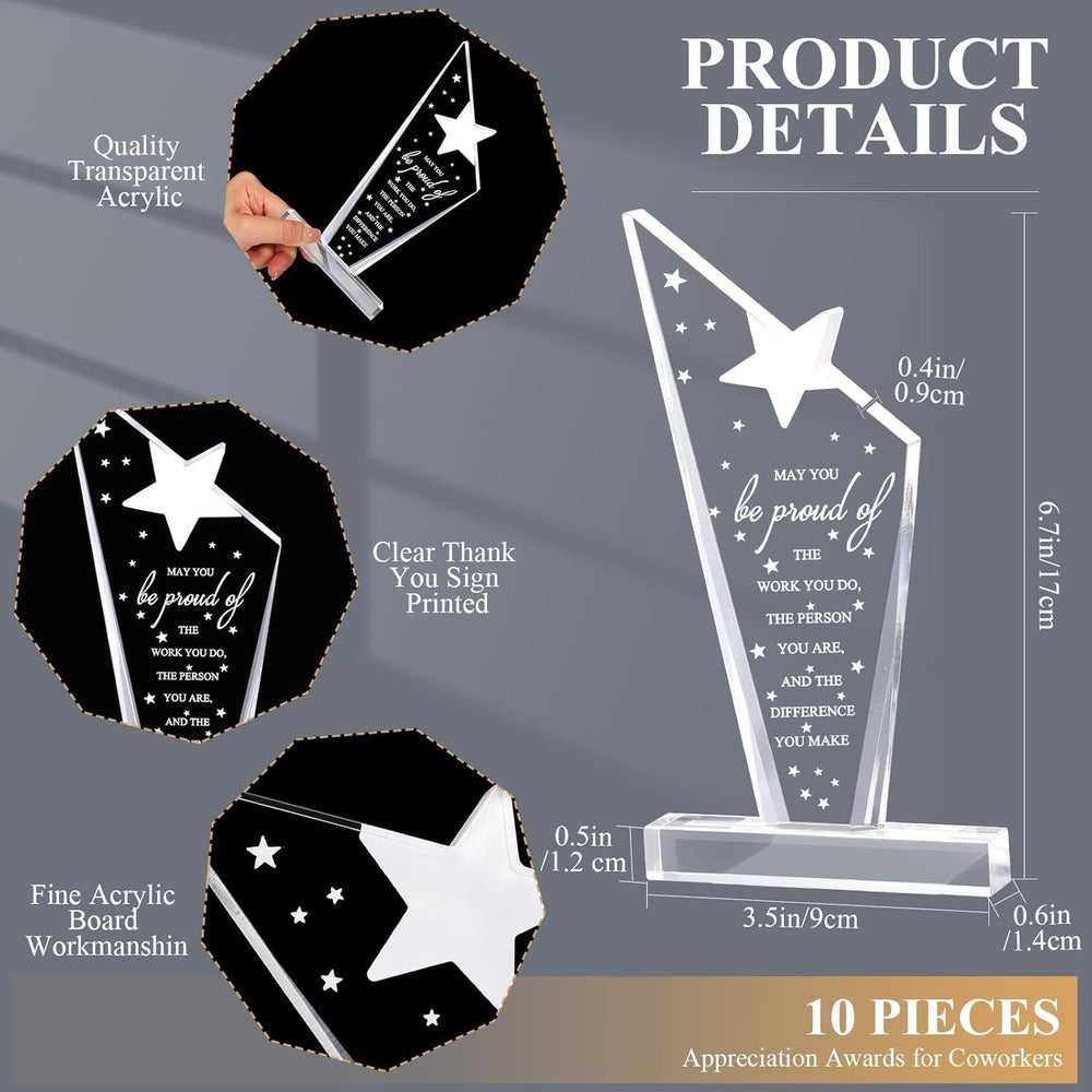 Bucherry 10 Pcs Employee Appreciation Awards for Coworker Acrylic Thank You Trophy May You Be Proud of The Work You Do Sign Prizes Retirement Goodbye Farewell Gift for Women Men(Stylish)