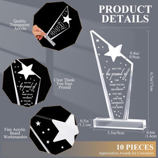 Bucherry 10 Pcs Employee Appreciation Awards for Coworker Acrylic Thank You Trophy May You Be Proud of The Work You Do Sign Prizes Retirement Goodbye Farewell Gift for Women Men(Stylish)