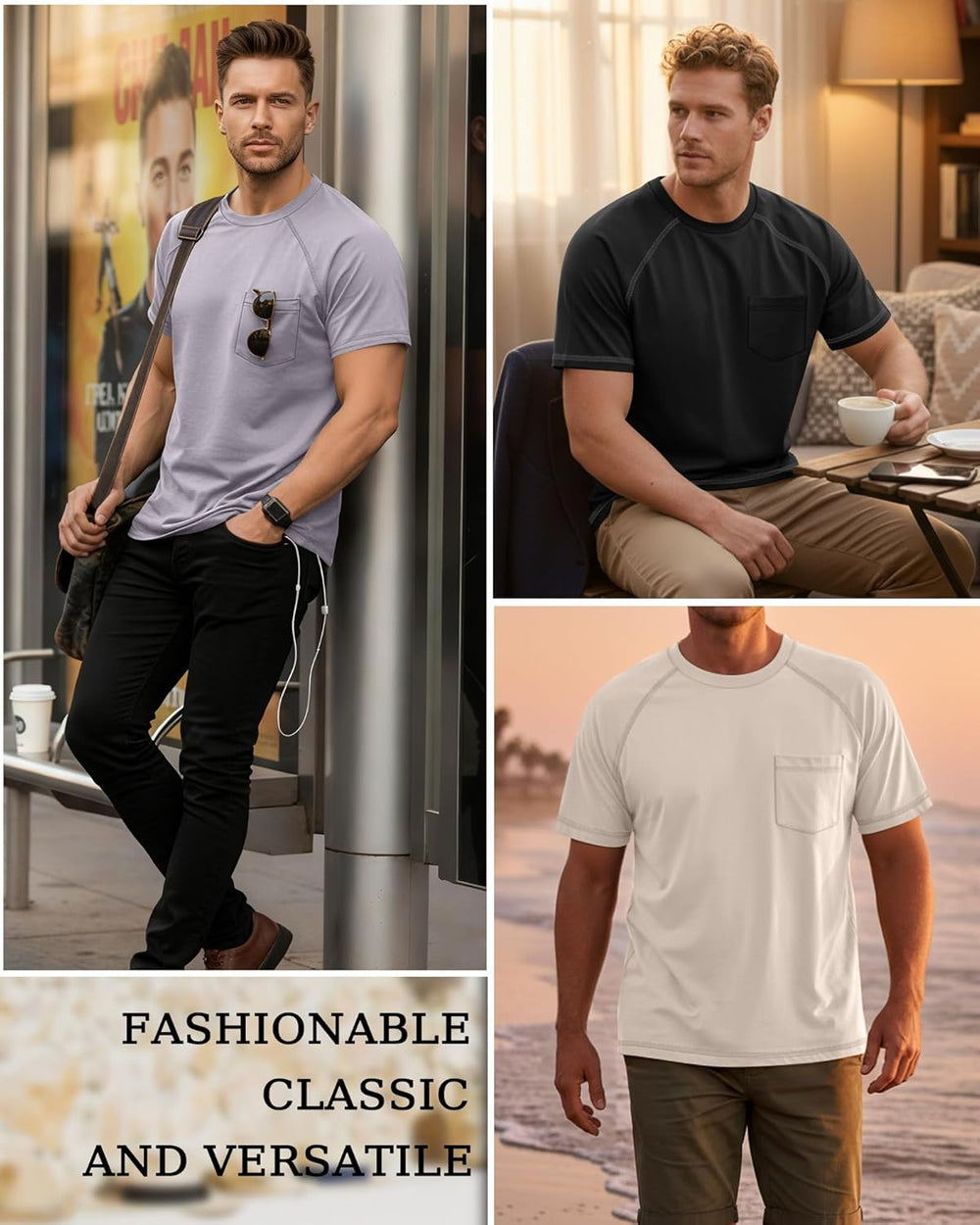 Neer 3 Pack Big and Tall Shirts for Men with Pocket XL-5XL Plus Size Crew Neck Raglan Short Sleeve Summer Casual T Shirts Tee