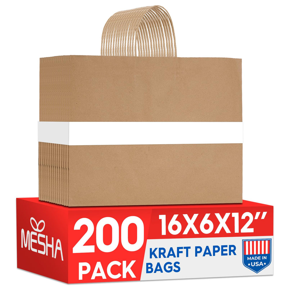 MESHA Brown Paper Bags 8x4.25x10.5 Inch 20Pcs, Paper Bags with Handles, Sturdy Brown Gift Bags for Retail, Birthday Party Favors, Shopping, Small Business (Made in USA)