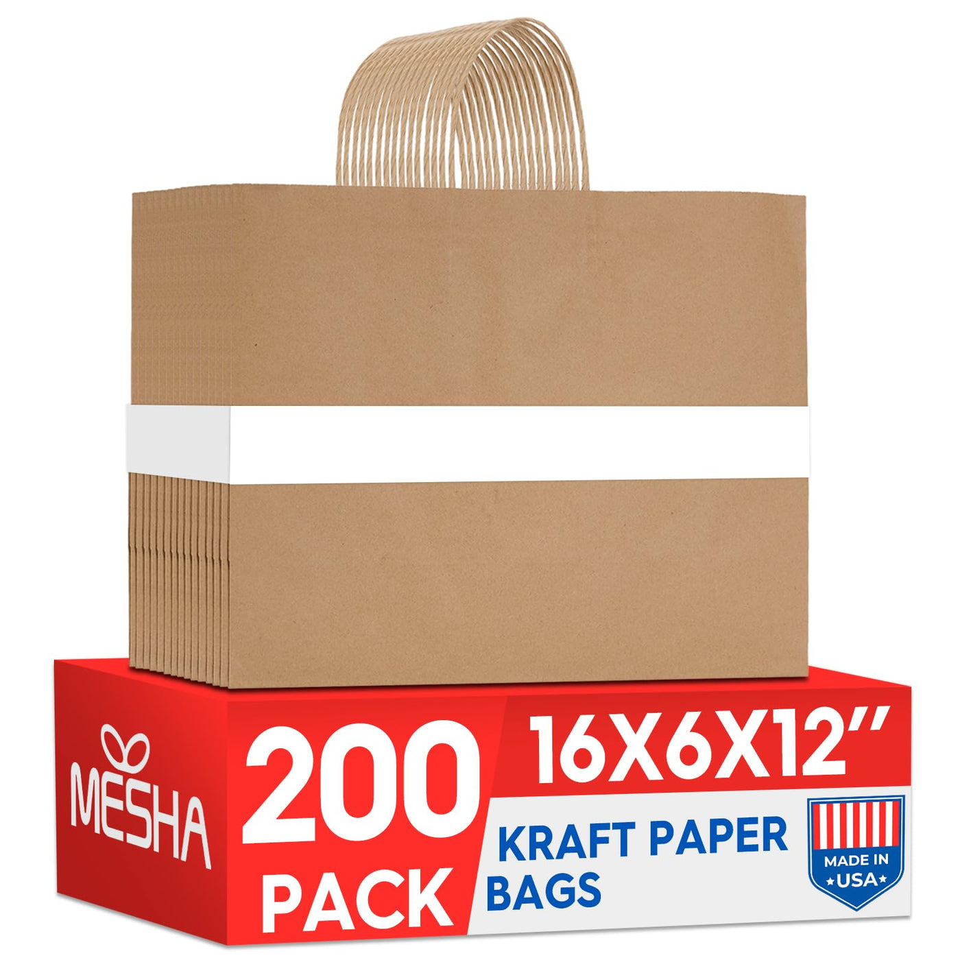 MESHA Brown Paper Bags 8x4.25x10.5 Inch 20Pcs, Paper Bags with Handles, Sturdy Brown Gift Bags for Retail, Birthday Party Favors, Shopping, Small Business (Made in USA)