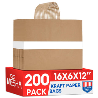 MESHA Brown Paper Bags 8x4.25x10.5 Inch 20Pcs, Paper Bags with Handles, Sturdy Brown Gift Bags for Retail, Birthday Party Favors, Shopping, Small Business (Made in USA)