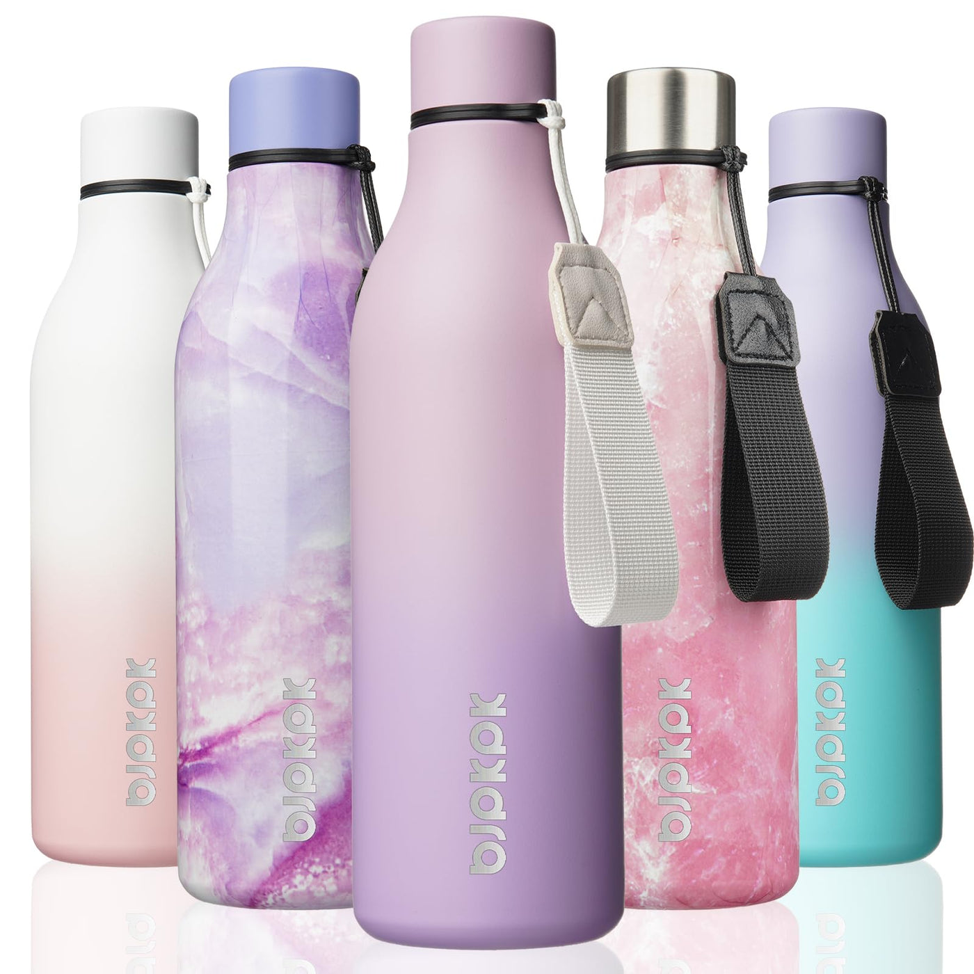 BJPKPK Insulated Water Bottles, 18 oz Stainless Steel Metal Water Bottle with Strap, BPA Free Leak Proof Jugs, Mugs, Flasks, Reusable Thermal Flasks for Sports & Travel, Orange