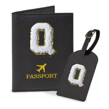 COSHAYSOO Purple Passport Cover Holder and Initial Luggage Tag Set TSA Approved with Personalized Monogram Chenille Letter Patch for Women Teen Girls, Cute Travel Bag Suitcase Identifier (A)
