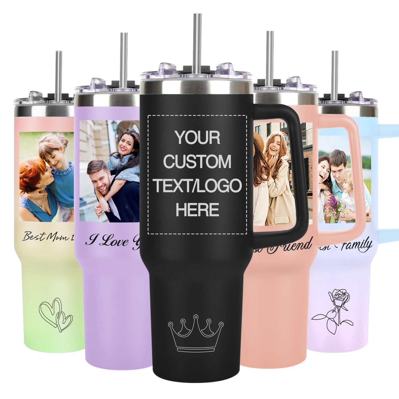 Personalized 40 oz Tumbler with Handle and Straw, Custom Tumbler with Picture, Logo, Text, Stainless Steel Travel Coffee Mug Cup, Personalized Gifts For Women Men Birthday Mother's Day Father's Day