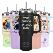 Personalized 40 oz Tumbler with Handle and Straw, Custom Tumbler with Picture, Logo, Text, Stainless Steel Travel Coffee Mug Cup, Personalized Gifts For Women Men Birthday Mother's Day Father's Day