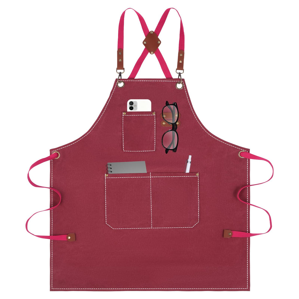 Aprons For Women Men With Large Pockets, Waterproof Cotton Chef Aprons For Cooking Server Grilling Bbq Kitchen