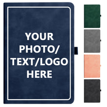 Personalized Notebook Custom Journal Notebook PU Leather A5 Can Customized with Logo/Text/Image- 192 Lined Pages 8.3 x 5.9 Inch, Pen Loop, Elastic Band, Black Hardcover