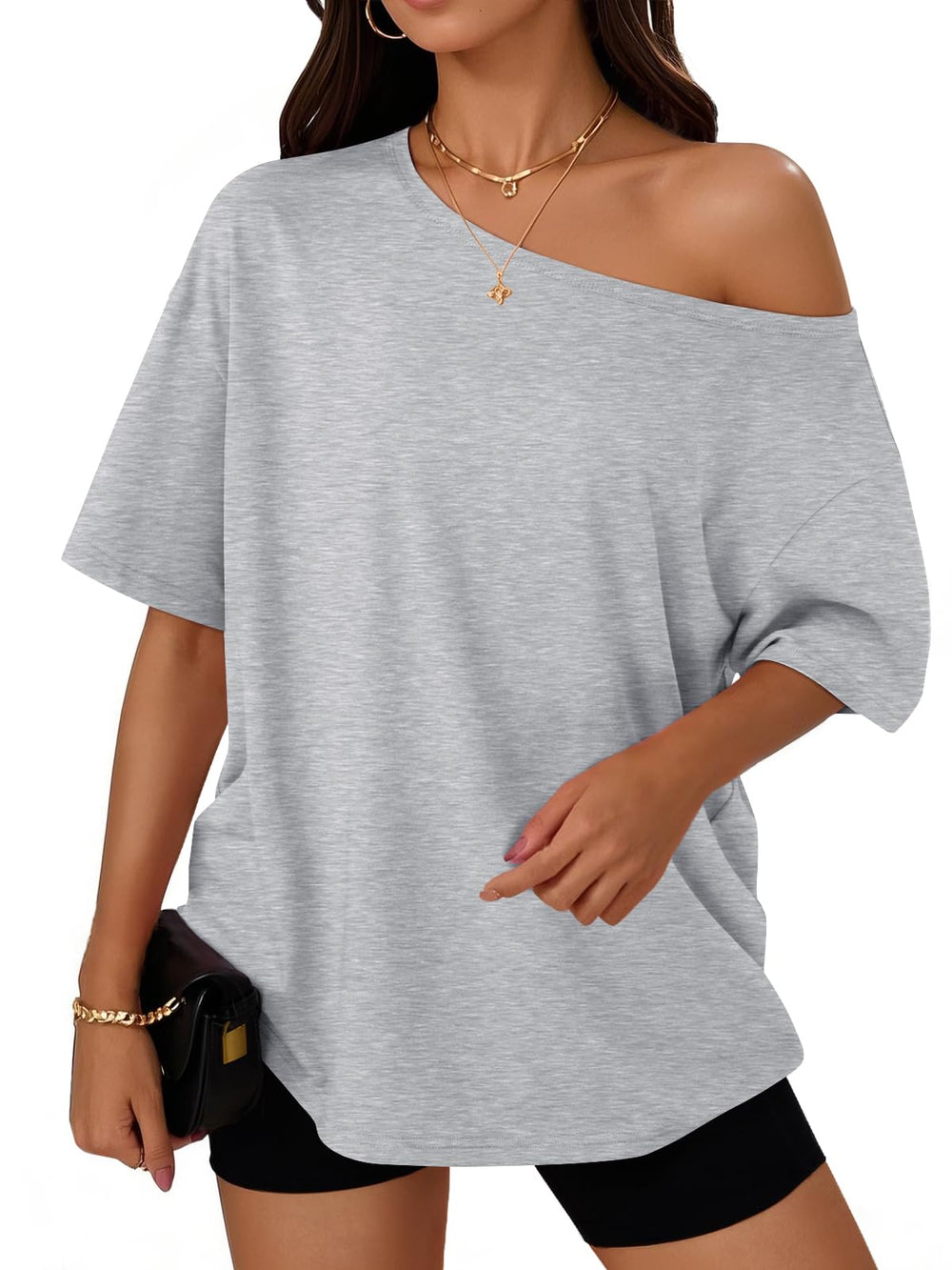 Trendy Queen Womens Off the Shoulder Tops Oversized Summer Spring T-Shirts 2026