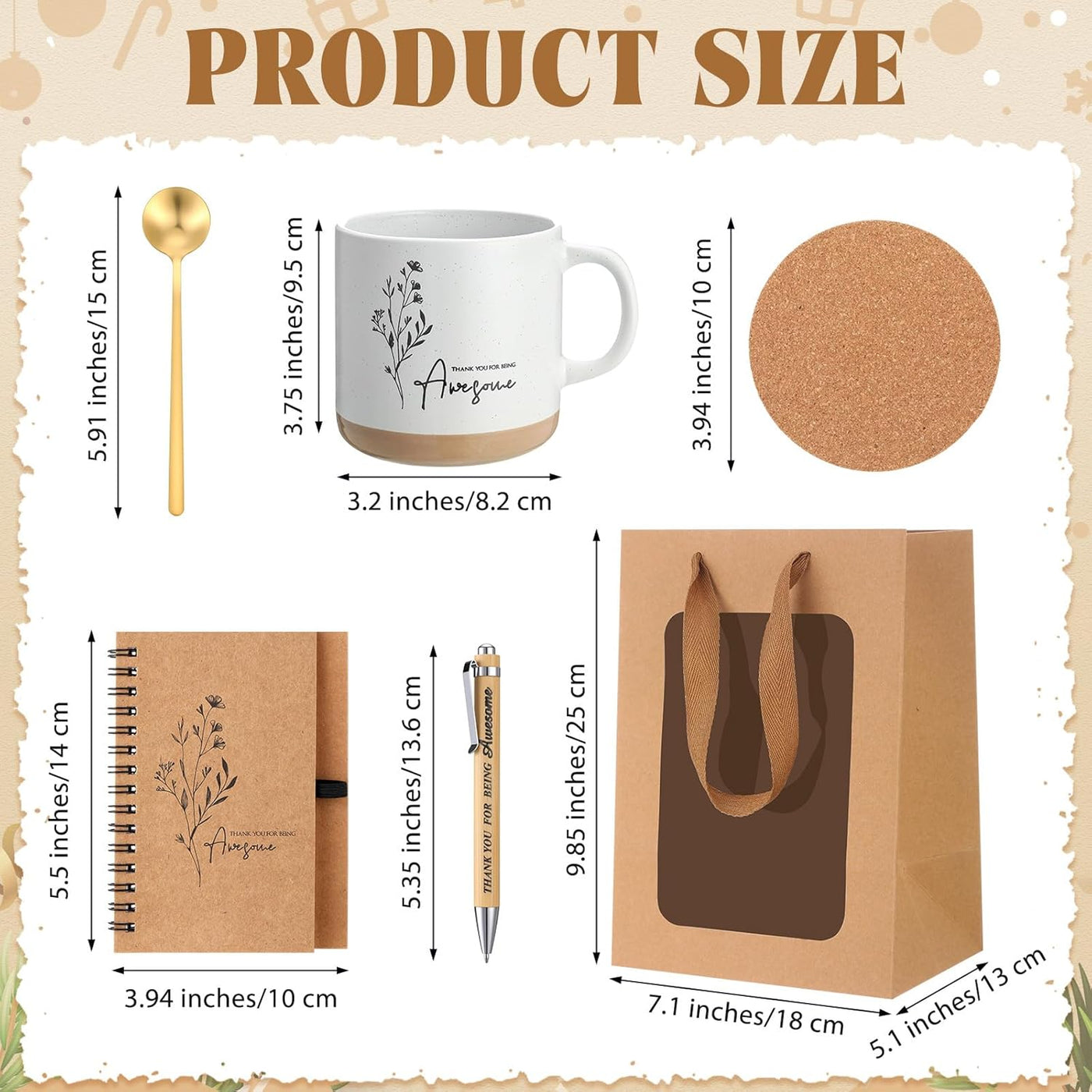Vesici Thank You Gifts Set Employee Appreciation Gifts Coffee Mug with Spoon Inspirational Journal Notebook Ballpoint Pen Present Set for Team Coworker Staff Teacher Nurse CNA Week(36 Pcs)