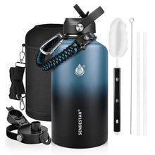 SENDESTAR Water Bottle 32oz Double Wall Vacuum Insulated Leak Proof Stainless Steel Sports Water Bottle—Wide Mouth with New Flex Straw Lid & Spout Lid (Deep Blue&Black)