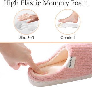 HUXMEYSON Slippers for Women, Warm Memory Foam Comfy House Slippers with Anti-Skid Rubber Sole for Indoor and Outdoor
