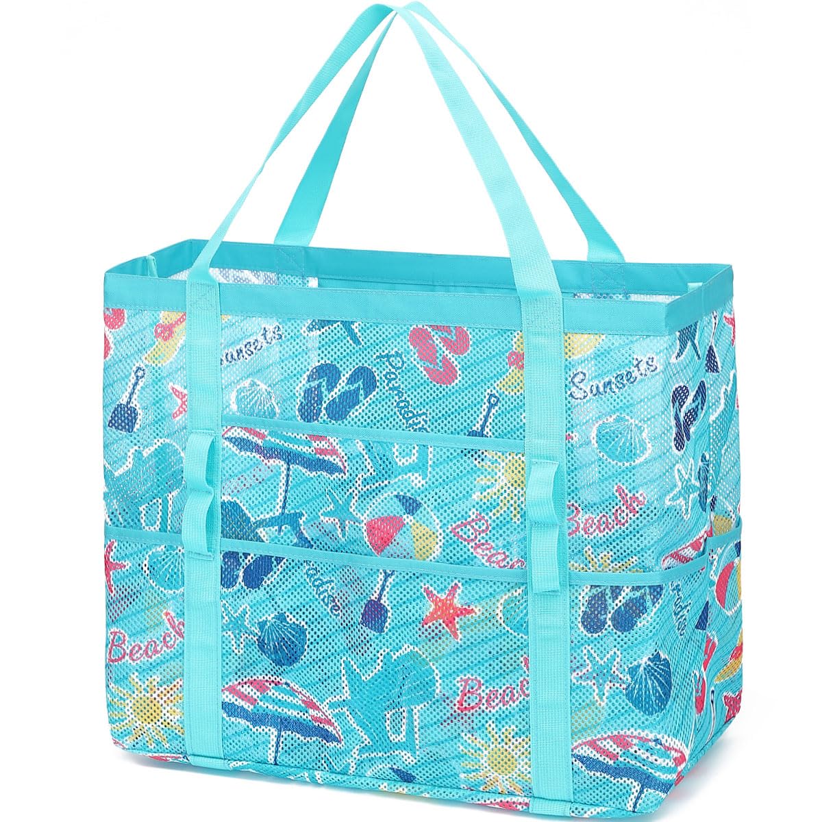 Fammart Mesh Beach Bag for Women, Large Beach Toy Pool Bag with Zipper Pocket, SandProof Cruise Essentials 2026 Family Travel