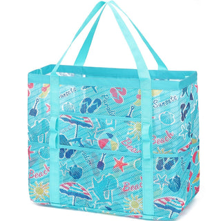 Fammart Mesh Beach Bag for Women, Large Beach Toy Pool Bag with Zipper Pocket, SandProof Cruise Essentials 2026 Family Travel