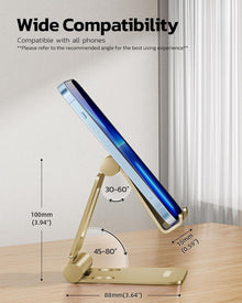 Nulaxy Dual Folding Cell Phone Stand, Fully Adjustable Foldable Desktop Phone Holder Cradle Dock Compatible with iPhone 17 16 15 14 13 12 11 Pro Xs Xs Max Xr X 8, Nintendo Switch, All Phones - Gold